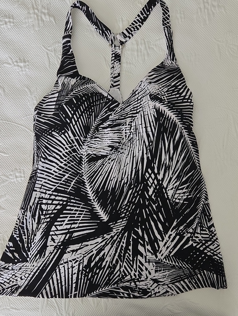 Black & White Palm-Print Bathing Suit Top